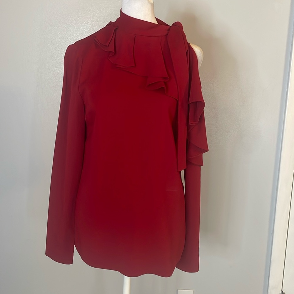 [Carlisle New York] Red Ruffle Cold Shoulder Blouse - Size 4